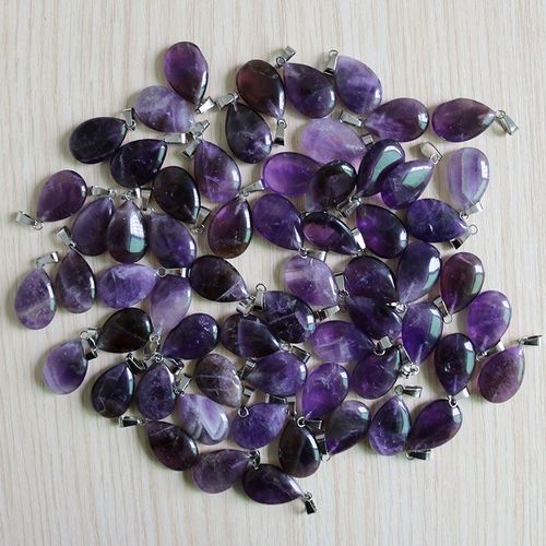 Pierre Améthyste Violette Naturelle, 50 Pièces, Breloques En Forme De Goutte D'eau, Perles De Guérison, Pendentifs Reiki Pour La Fabrication De Bijoux, Vente En Gros