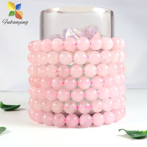 Bracelets En Pierre Naturelle Quartz Rose 8mm, 2 Pièces, Perles Rondes, Breloque En Cristal Vintage Pour Bricolage, Fabrication De Bijoux, Cadeau
