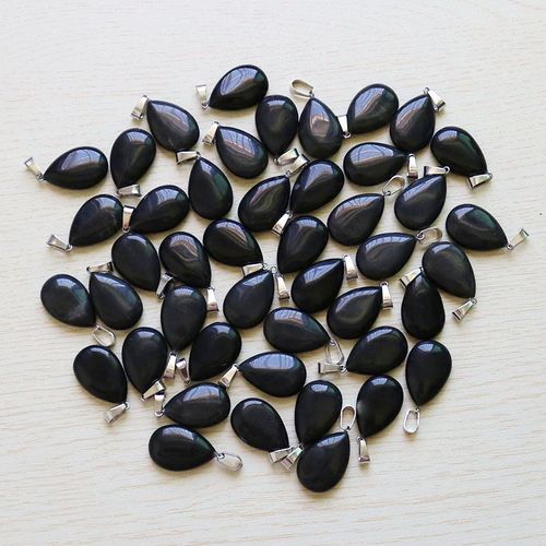 Pendentifs En Pierre D'obsidienne Naturelle Pour Femmes, Vente En Gros, En Forme De Goutte D'eau, Fabrication De Collier, Livraison Gratuite