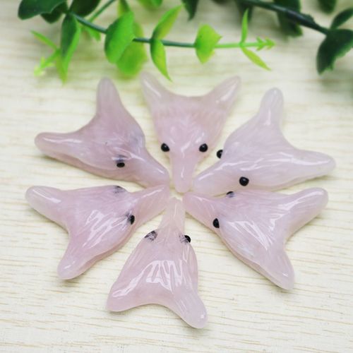 En Gros 5 Pcs/Lot Haute Qualité Pierre De Quartz Rose Naturel Sculpté À La Main Charmante Tête De Loup Perles De Pierre Livraison Gratuite