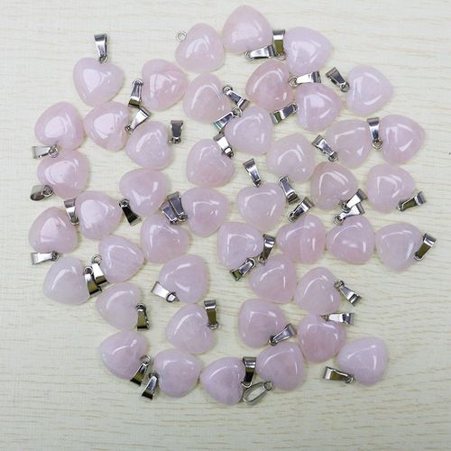 Lot De 50 Pendentifs En Forme De C¿Ur Pour La Fabrication De Bijoux, Pierre Naturelle Rose, Quartz Z, Perles De Guérison En Cristal Reiki