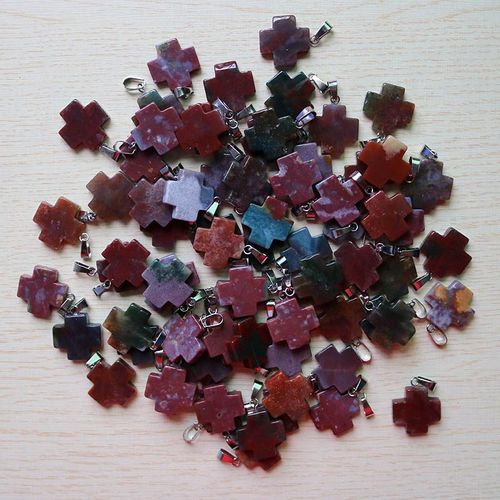 Breloques En Pierre D'agates Indiennes Naturelles, Pendentifs En Forme De Croix, 20x20mm, Pour La Fabrication De Bijoux, Boucles D'oreilles, Cadeau Pour Femmes, Vente En Gros, 30 Pièces/Lot