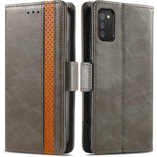 Coque Pour Samsung Galaxy A02s, Pu Housse Pochette Antichoc Et Anti-Rayures Fonction Stand Rabat De Portefeuille Etui With Card Hold. Gris