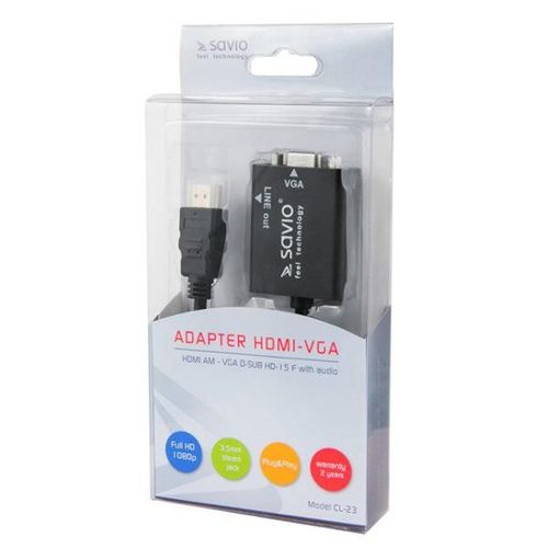 Savio CL-23 Adaptateur HDMI (M) - VGA 15 broches (F) zwiekiem (Jack 3,5 mm), Blister