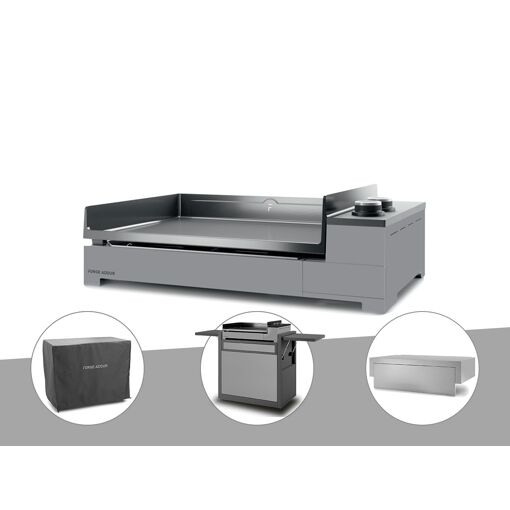 Plancha gaz Premium 60 acier avec couvercle, chariot et hous