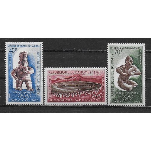 Dahomey Poste Aerienne 1968 : Jeux Olympiques De Mexico : Stade Aztèque/Joueur De Pelote/Lutteur D'uxpanapan : Série Entière De 3 Timbres À 145 F. Neufs **