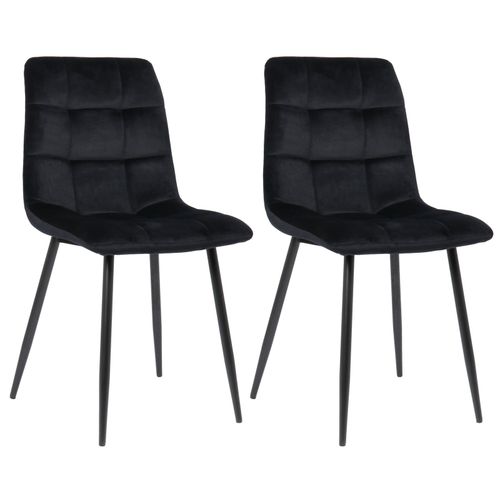 Lot De 2 Chaises De Salle À Manger En Velours Noir Pieds Métal Noir Mat Style Moderne Cds10099