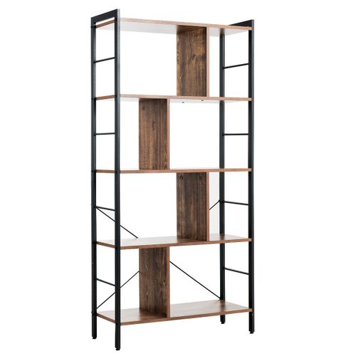 Bibliothèque Industrie Étagère À 5 Niveaux Structure Métallique Meuble De Rangement Ouvert Présentoir À Livre Bibelot