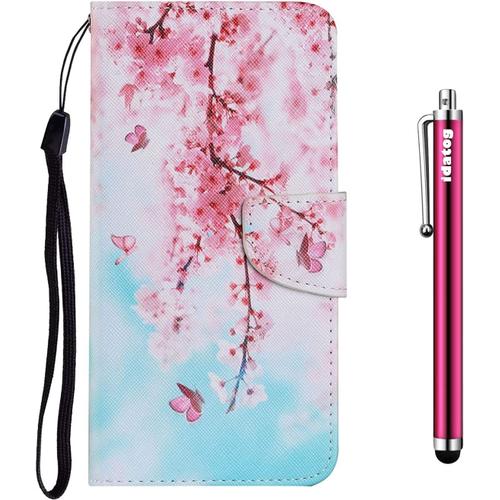 Vergist Coque Pour Xiaomi Redmi Note 8 Pro, Étui Housse En Cuir Protection Avec Porte Cartes Motif Coloré Imprimé Housse Pu Étui Bumper 360 Kickstand Cover Etui À Rabat (Fleur Rose)