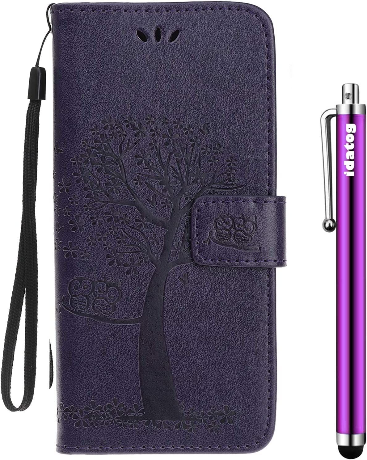 Vergist Coque Pour Samsung Galaxy A8 Plus 2018,[Conception De Hibou] Flip Cover Étui De Housse En Pu Cuir Avec Tpu Souple [Fente De Carte] [Fermeture Magnétique] (Violet Foncé)