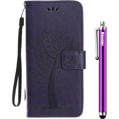 Vergist Coque Pour Samsung Galaxy S7 Edge,[Conception De Hibou] Flip Cover Étui De Housse En Pu Cuir Avec Tpu Souple [Fente De Carte] [Fermeture Magnétique] (Violet Foncé)