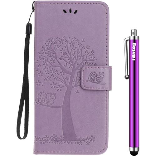 Vergist Coque Pour Samsung Galaxy J3 2016,[Conception De Hibou] Flip Cover Étui De Housse En Pu Cuir Avec Tpu Souple [Fente De Carte] [Fermeture Magnétique] (Violet)