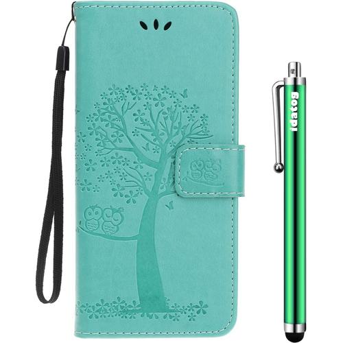 Vergist Coque Pour Samsung Galaxy A10,[Conception De Hibou] Flip Cover Étui De Housse En Pu Cuir Avec Tpu Souple [Fente De Carte] [Fermeture Magnétique] (Vert)