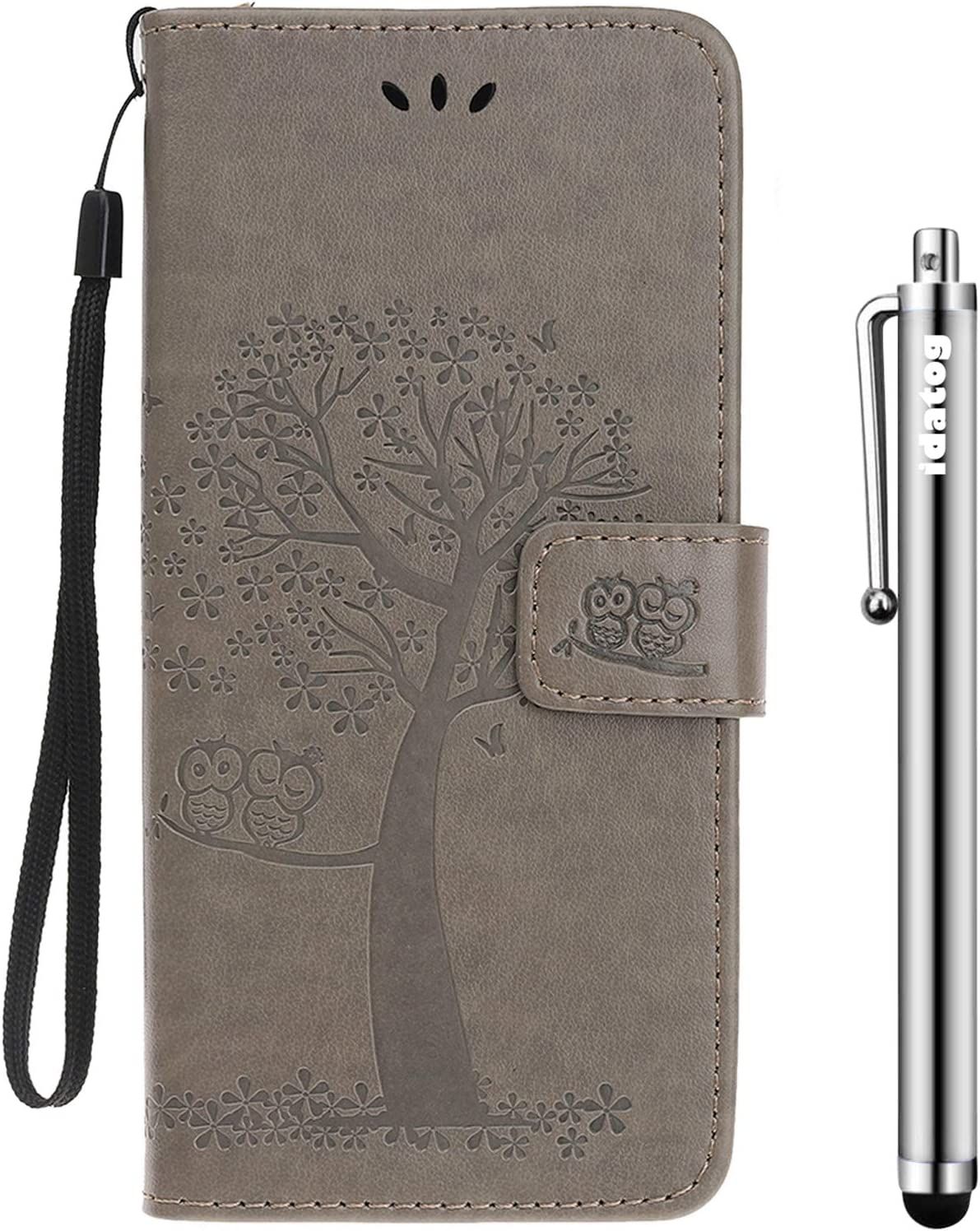 Vergist Coque Compatible Avec Xiaomi Redmi Note 9s,[Conception De Hibou] Flip Cover Étui De Housse En Pu Cuir Avec Tpu Souple [Fente De Carte] [Fermeture Magnétique] (Gris)