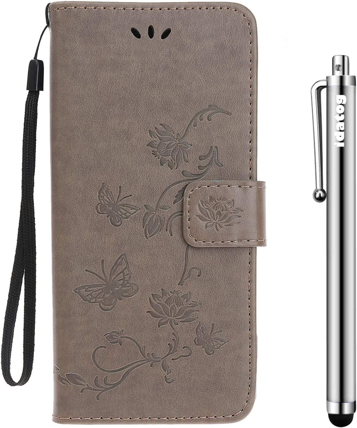 Vergist Coque Compatible Avec Xiaomi Redmi 9c,[Conception De Lotus] Flip Cover Étui De Protection Housse En Pu Cuir Avec Tpu Souple [Fente De Carte] [Fermeture Magnétique] Pour Redmi 9c (Gris)