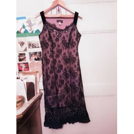 Robe En Dentelle Noire Motifs Cousus Roses 42 Xl Marta Palmieri.
