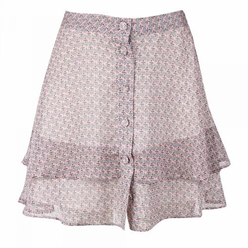 Jupe À Volants Courte Avec Boutons Motif Ethnique Femme Rose