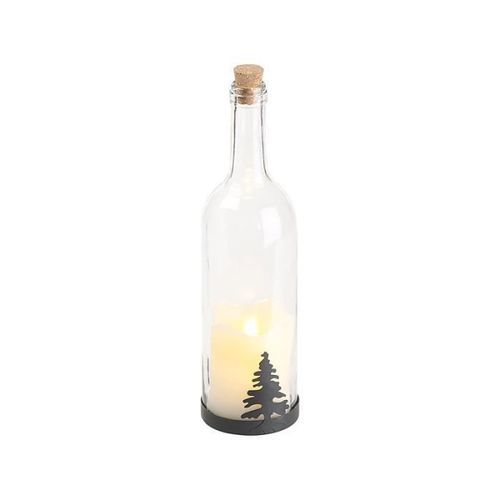 Bouteille De Vin Décorative Avec Bougie Led Vacillante - Sapin