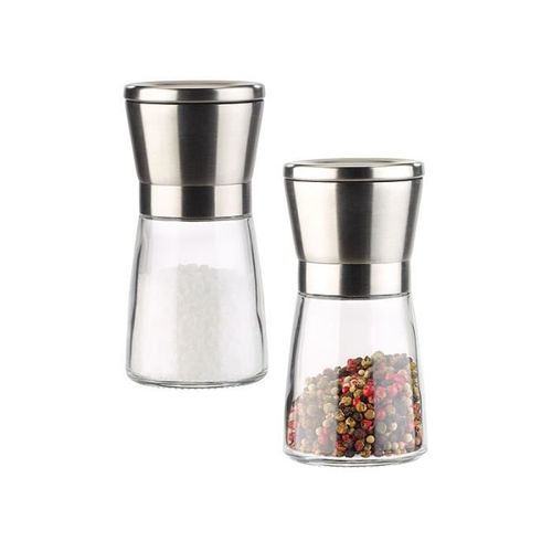 Moulin Poivre / Sel Manuel En Verre Et Inox Avec Broyeur En Céramique X2 - 13 Cm