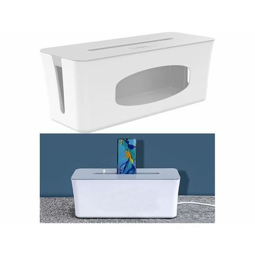 Boîte de rangement pour multiprise avec support smartphone - coloris blanc