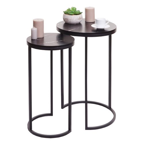 Lot De 2 Tables D'appoint Hwc-K46, Table Basse Table De Salon, Aspect Marbré Mvg-Certifié Mdf   Noir-Noir