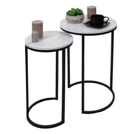 Lot De 2 Tables D'appoint Hwc-K46, Table Basse Table De Chevet Aspect Marbré Mvg-Certifié Mdf   Blanc-Noir