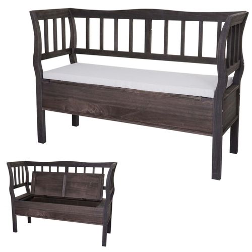 Banc T207, Banc Coffre De Rangement, Compartiment De Rangement Coussin Bois 119cm   Gris-Brun, Shabby