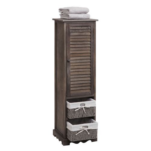 Commode De Salle De Bain Hwc-H20 Etagère De Salle De Bain, 120x27x29cm Bois Massif   Shabby Gris-Brun