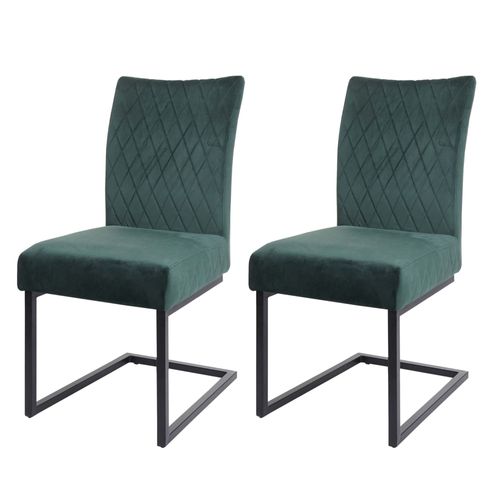 Lot De 2 Chaises Cantilever Hwc-L15, Chaise Visiteur Chaise De Conférence, Velours Acier Époxy   Vert