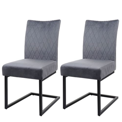 Lot De 2 Chaises Cantilever Hwc-L15, Chaise Visiteur Chaise De Conférence, Velours Acier Époxy   Gris Foncé