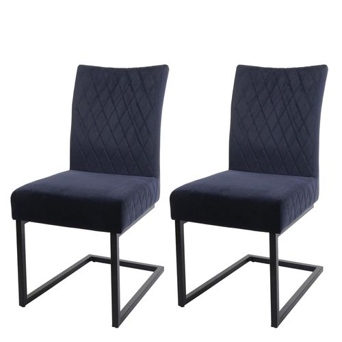 Lot De 2 Chaises Cantilever Hwc-L15, Chaise Visiteur Velours Acier Époxy   Anthracite-Bleu