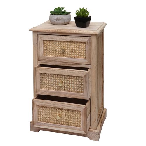 Commode Hwc-K87, Armoire À Tiroirs, Bois Rotin 63x40x28cm   Couleur Naturelle