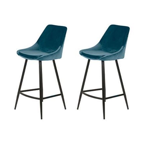 Lot De 2 Chaises De Bar H75 Cm En Velours Bleu - Ormoy