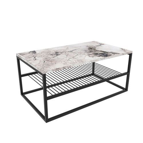 Table Basse En Panneaux De Particules Et Acier Avec 1 Étagère - Effet Marbré