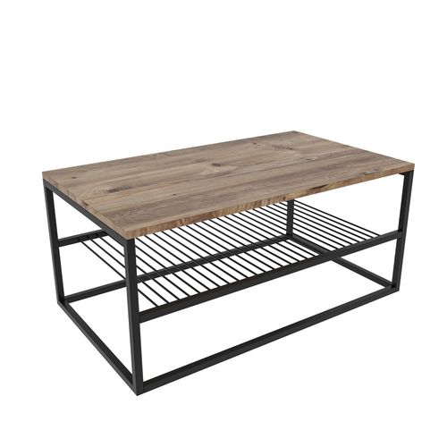 Table Basse En Panneaux De Particules Et Acier Avec 1 Étagère - Beige