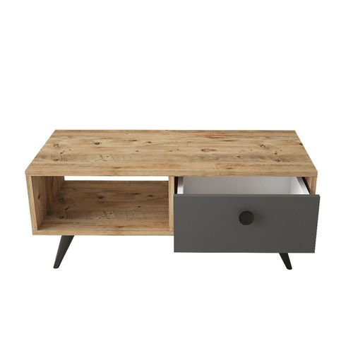 Table Basse Avec 1 Niche De Rangement Et 1 Tiroir En Panneaux De Particules - Gris Et Beige