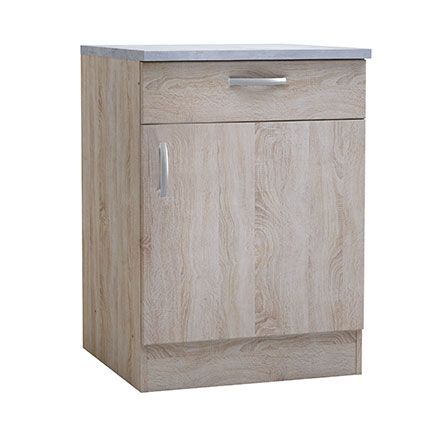 Meuble Bas 1 Porte Et 1 Tiroir 60x60x85 Cm Chêne Et Gris - Lewis