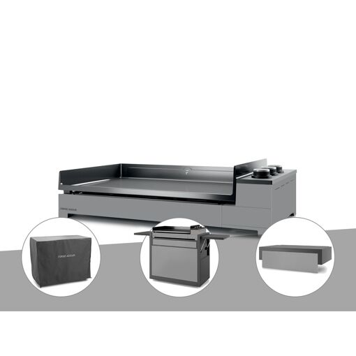 Plancha gaz Premium 75 acier avec couvercle, chariot et hous