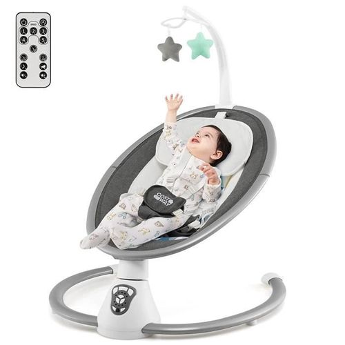 Costway Transat Bébé Balancelle Électrique 5 Amplitudes De Balançoire Minuterie Intelligente Avec Musique 2 Jouets 0-6 Mois Gris