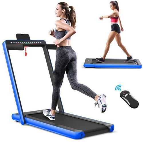 Costway Tapis De Course Pliable 0,75hp Double Affichage Led App Et Télécommande Vitesse Motorisé 12 Km-H Surface 40x100cm Bleu