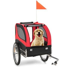 Costway Remorque De Vélo Pour Animaux De Compagnie Jusqu'à 40 Kg Avec Roues De 50 Cm Et Toit Ouvrant Pour Chiens/Chats, Rouge