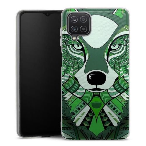 Coque Samsung Galaxy A12 Loup Vert Azteque - Silicone - Animaux