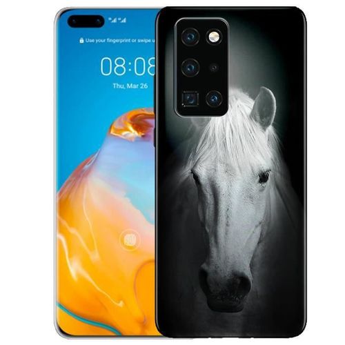 Huawei P40 Pro, Coque Huawei P40 Pro Tete De Cheval Noir Et Blanc - Coque En Silicone Motif Animaux - Compatible Huawei P40 Pro