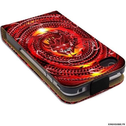 Etui En Cuir Iphone 4 Dragon Rouge