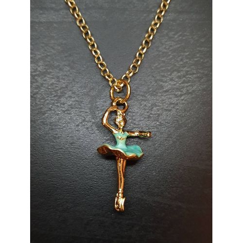 Collier Fantaisie "Ballerine" Vert D'eau Doré