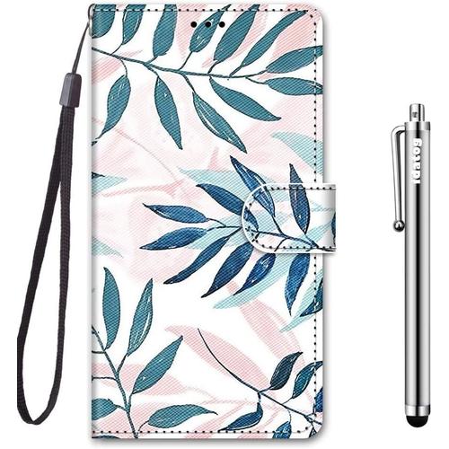 Coque Pour Nokia 5, Portefeuille Flip Clapet Case Support Pliable Cuir Pu Etui Cover Pattern Couleur Design [Fermeture Magnétique] Pour Bumper 360 Degres Incassable Antichoc (Feuilles)