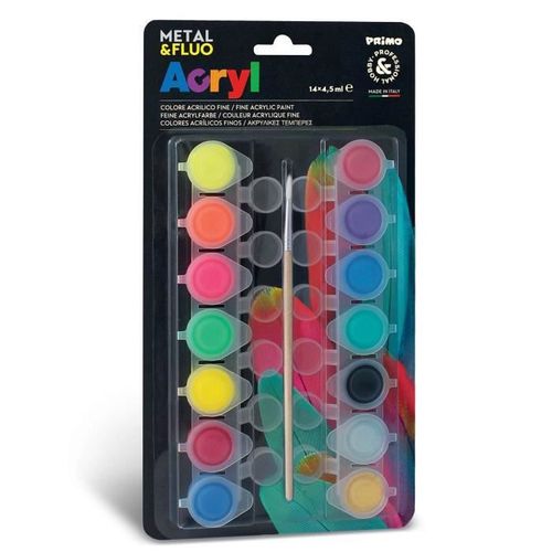 14 Pots De Peinture Acrylique Fluo Et Métalique 4,5 Ml