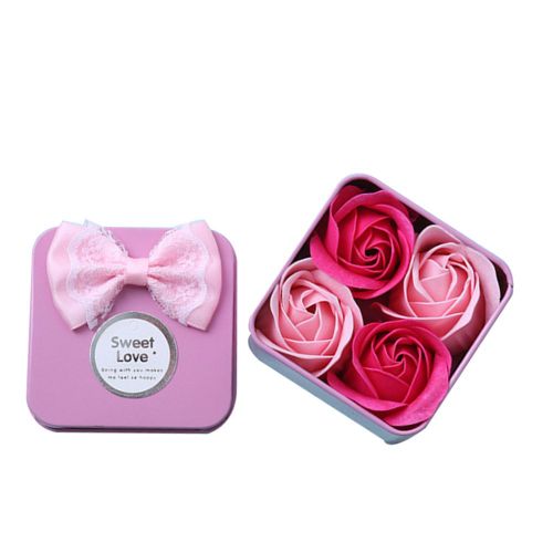 Savon Aux Pétales De Rose Parfumés, 4 Pièces, Pour Le Bain, Avec Boîte En Fer Blanc, Pour Un Cadeau De Mariage Ou De Saint-Valentin 