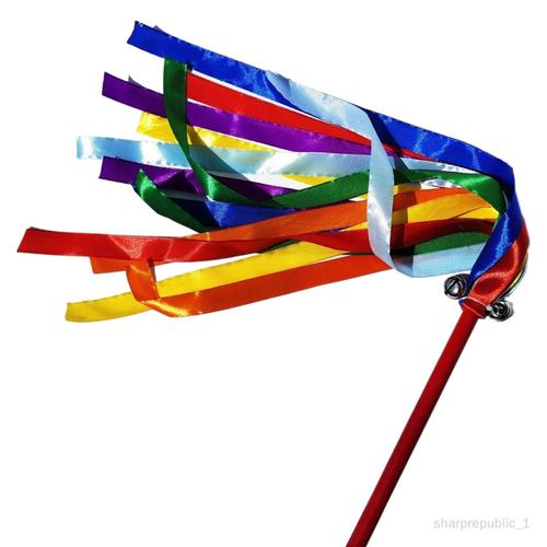 Rubans de danse de gymnastique multicolores avec 2 cloches, rubans de danse  rythmique étincelants, banderoles de danse en bois pour spectacles , danse,  gym