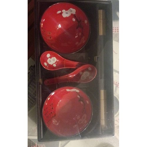 Lot De 2 Bols Chinois Deux Cuillères Chinoises Et 2 Sets De Table Chinois 